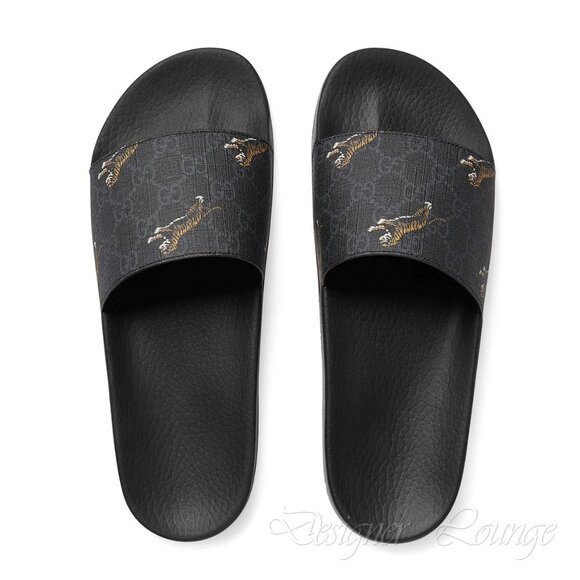 SOLD! NEW GUCCI Men's GG Supreme Tiger Print Black Slides Sandals 7 G / US 7.5 - Picture 3 of 11